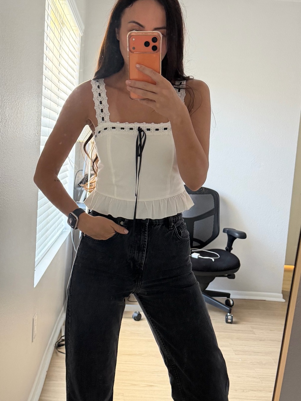 White Lace-Trim Peplum crop Top